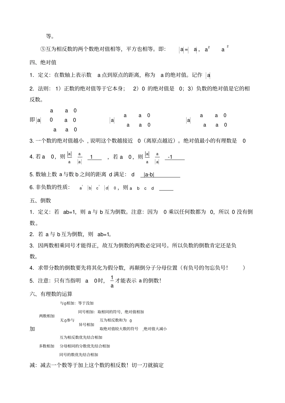人教版七年级数学上册各章知识点总结及对应章节练习_第2页