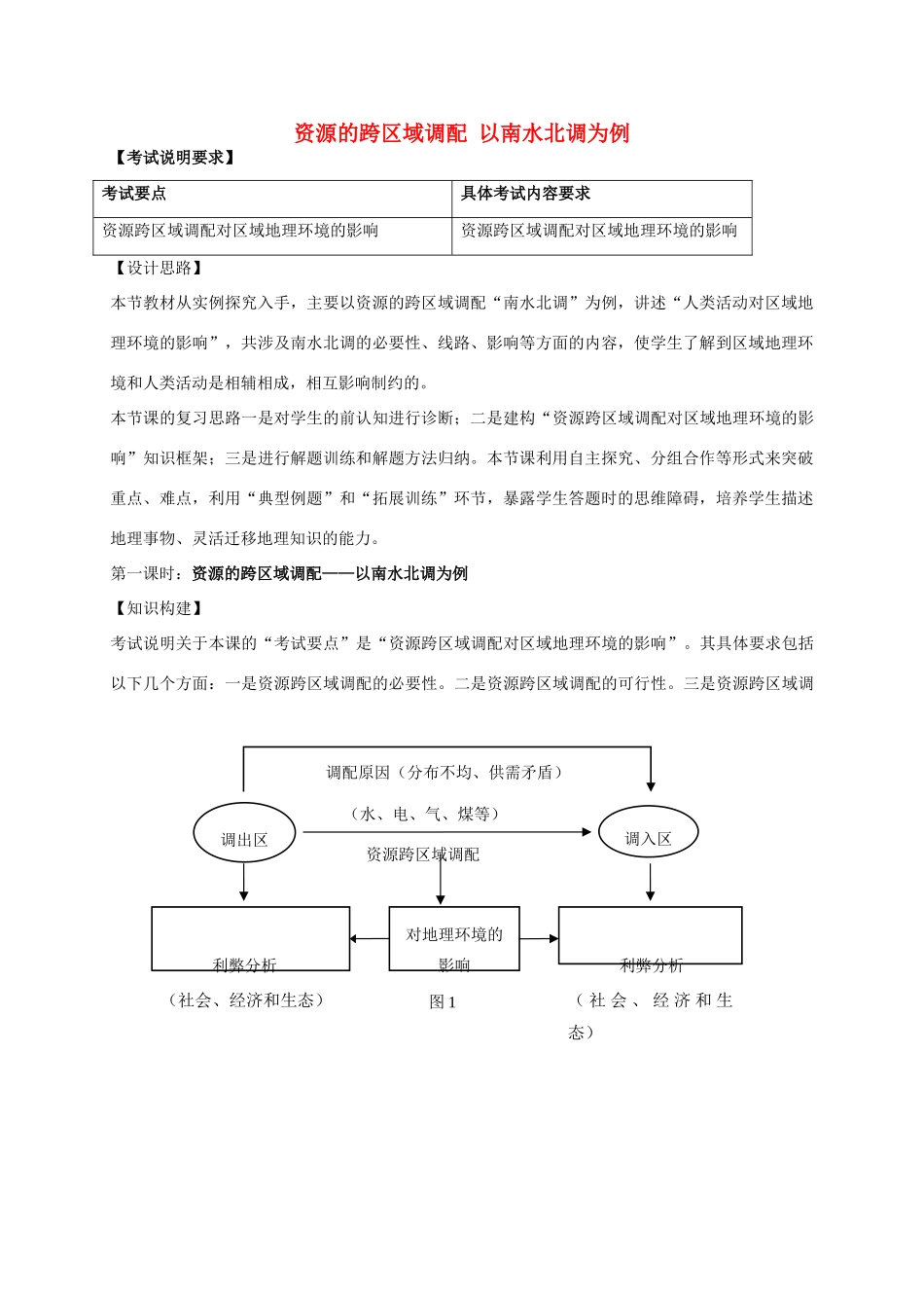 高考地理一轮复习 资源的跨区域调配 以南水北调为例（第1课时）教案-人教版高三全册地理教案_第1页