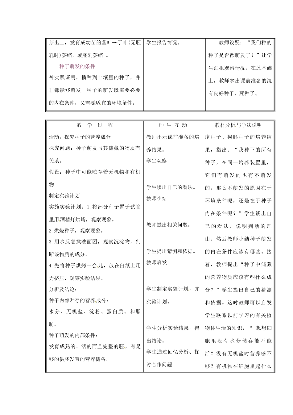 七年级生物上册 第三单元《生物圈中的绿色植物》第6章 绿色开花植物的生活史 6.1 种子萌发形成幼苗（二）教案 （新版）北师大版_第2页