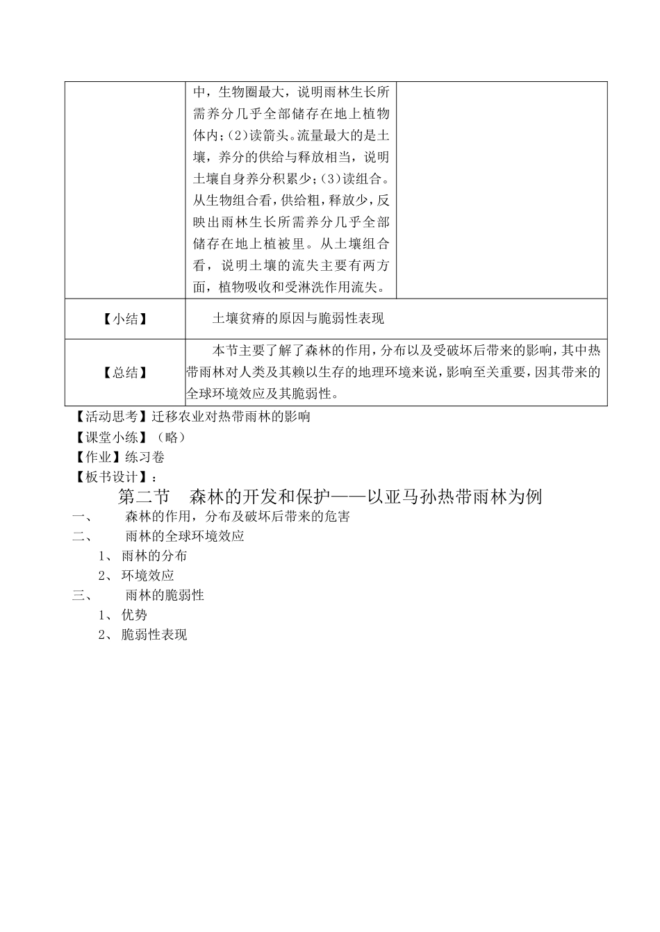 高中地理森林的开发和保护─以亚马孙热带林为例教案3人教版必修3_第3页