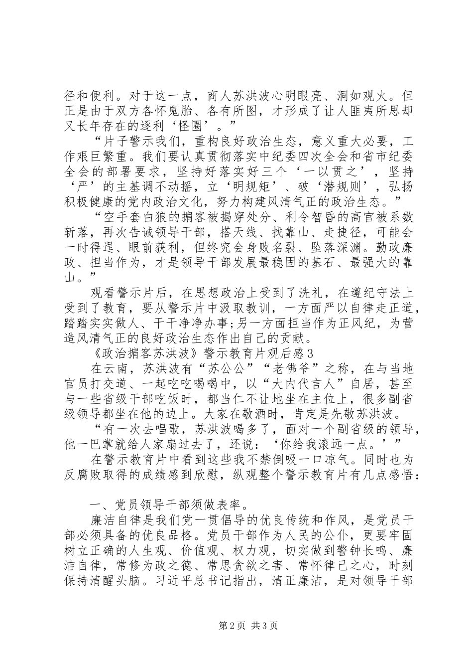 《政治掮客苏洪波》警示教育片观后感4篇_第2页