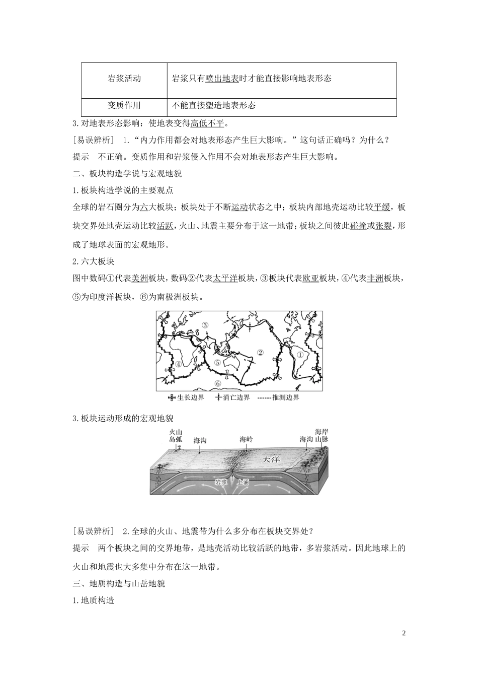 （四川专用）高考地理一轮复习 第二单元 地球表面形态 第7讲 内力因素与地表形态教案（含解析）新人教版-新人教版高三全册地理教案_第2页