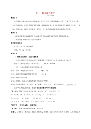 七年级数学上册 5.1 你今年几岁了教案 北师大版-北师大版初中七年级上册数学教案