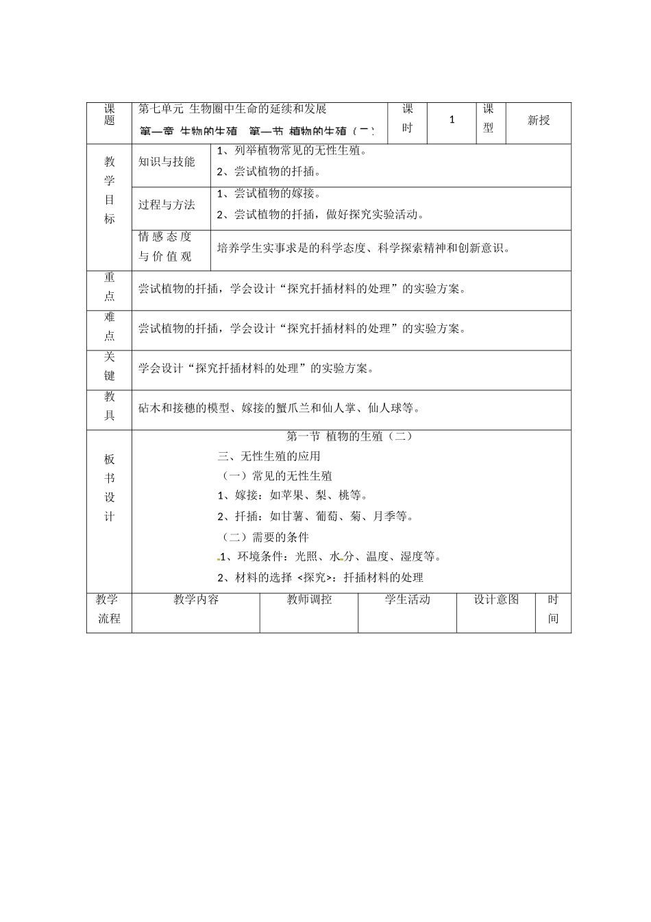辽宁省大连市第四十二中学八年级生物下册 7.1.1植物的生殖教案（2） 新人教版_第2页
