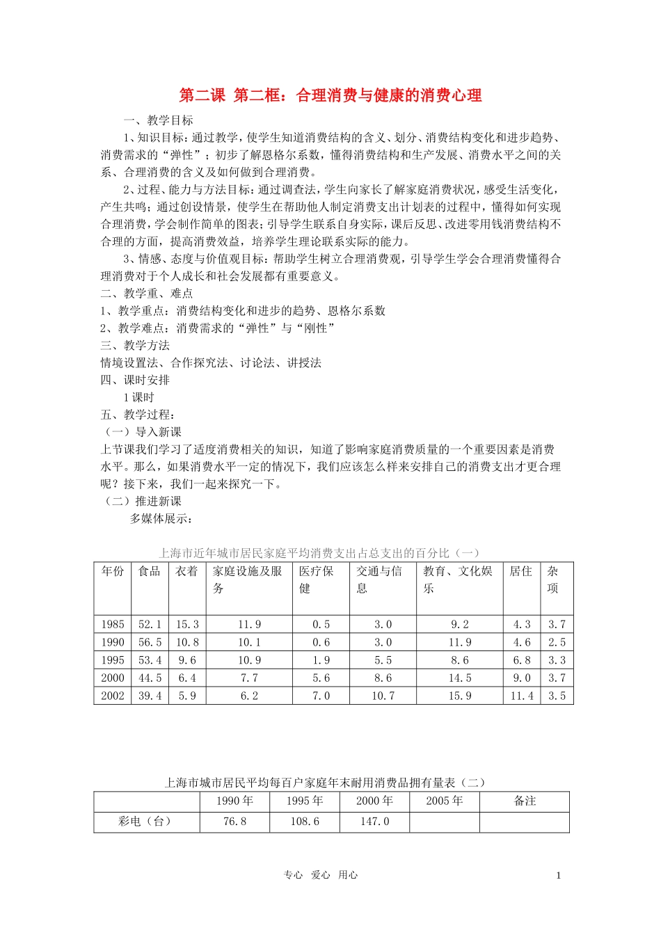 高一政治上册 2.2《合理消费与消费结构》教案 上教版_第1页