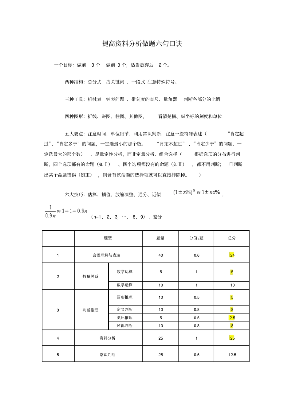 提高资料分析做题六句口诀_第1页