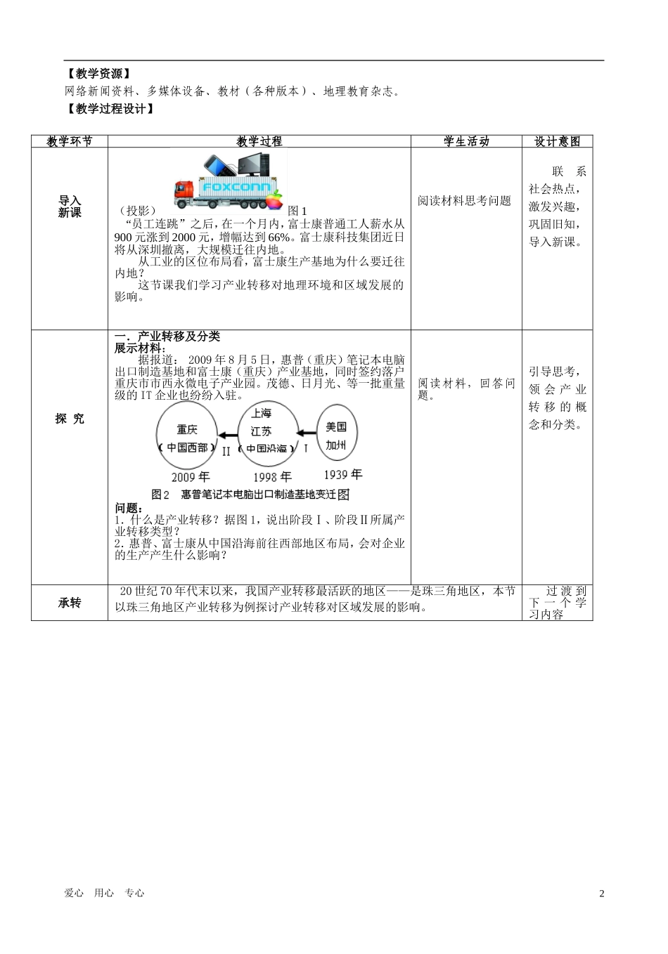 高中地理 产业转移对区域地理环境的影响教案 中图版必修3_第2页