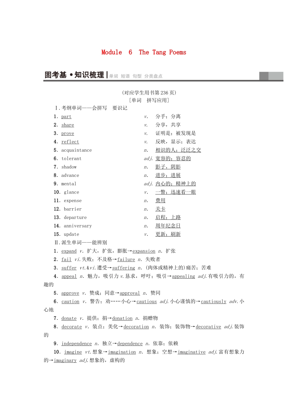高三英语一轮复习 Module 6 The Tang Poems教师用书 外研版选修8-外研版高三选修8英语教案_第1页
