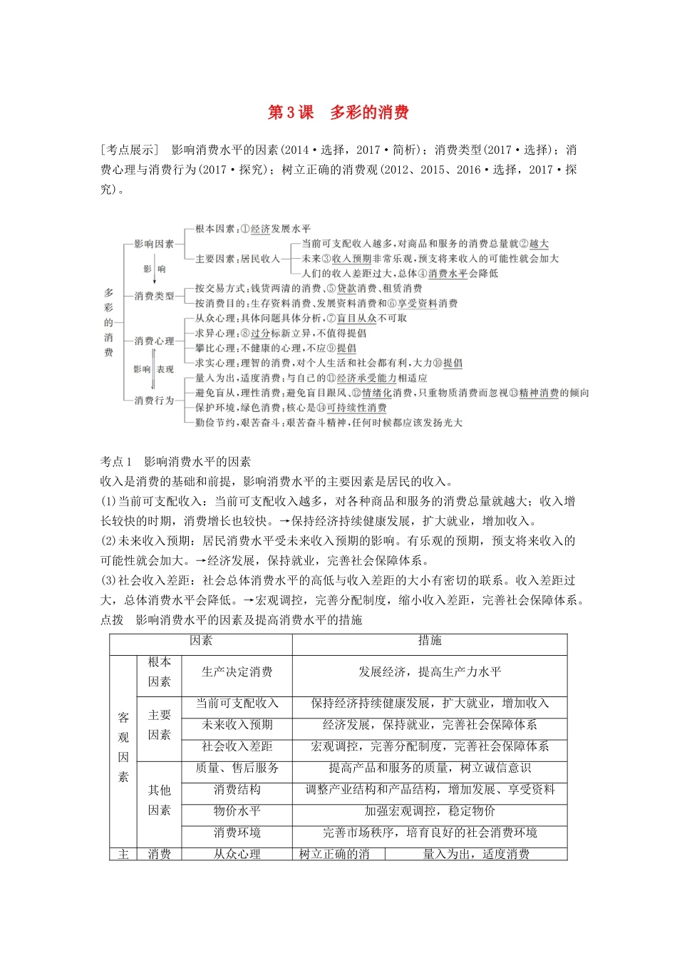 （江苏专版）高考政治一轮复习 第一单元 生活与消费 第3课 多彩的消费讲义 新人教版必修1-新人教版高三必修1政治教案_第1页