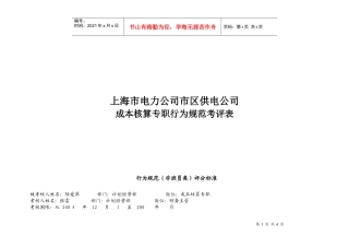 上海市电力公司市区供电公司成本核算专职行为规范考评表