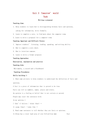 高中英语 Unit 3 Tomorrow’s World Task教案 牛津译林版必修4-牛津版高一必修4英语教案