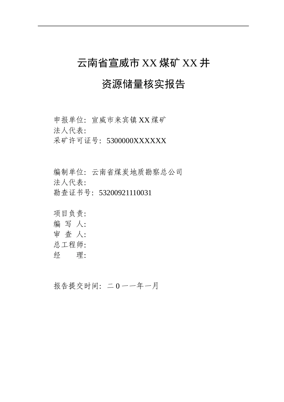 云南省宣威市来宾镇x煤矿x井资源储量核实报告_第2页