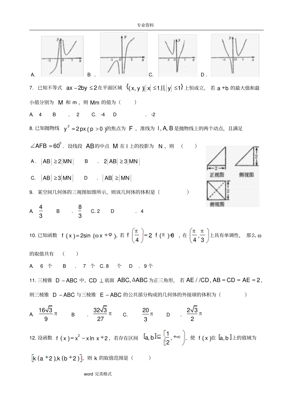 太原市2018年高三年级模拟考试题(一)理数_第2页