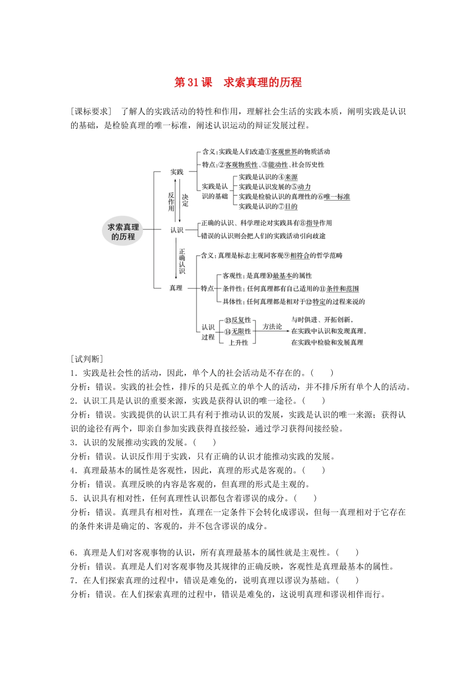 （鲁京津琼专用）高考政治大一轮复习 第十二单元 探索世界与追求真理 第31课 求索真理的历程讲义-人教版高三全册政治教案_第1页
