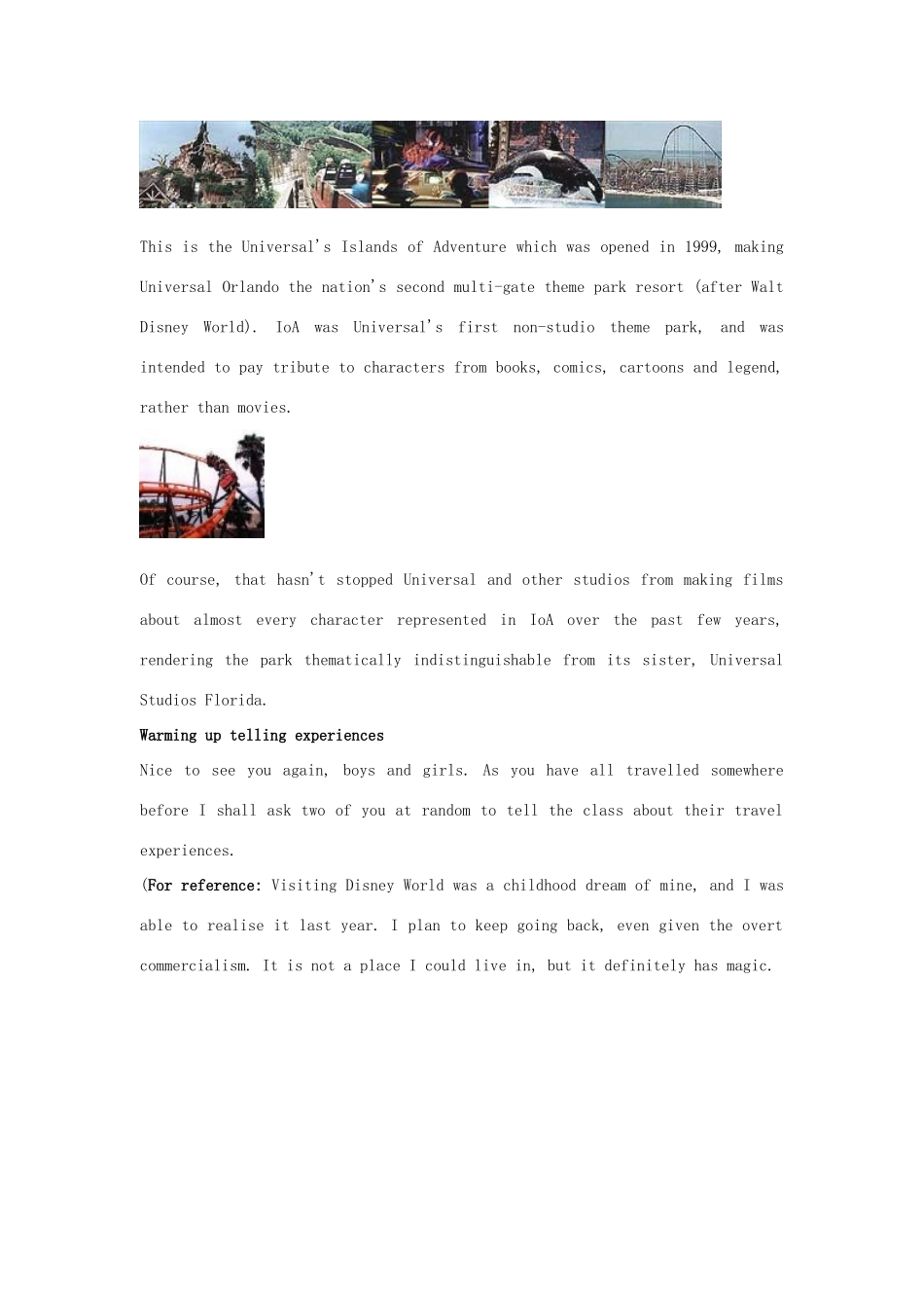 高中英语 Unit 5《Theme Parks》教案（1） 新人教版必修4_第2页