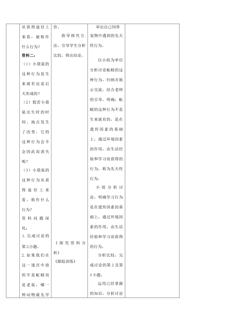 山东省宁阳县第二十五中学八年级生物上册《第五单元 第二章 第二节 先天性行为和学习行为（第一课时）》教案 （新版）新人教版_第3页