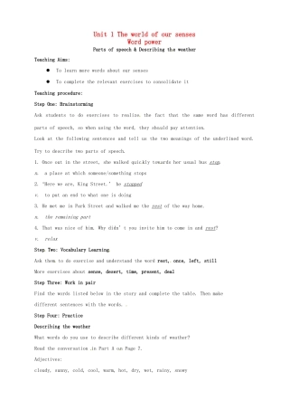 高中英语 Unit1 Word Power教案 牛津译林版必修3-牛津版高一必修3英语教案