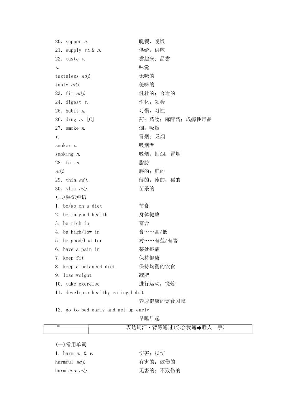 高考英语一轮复习 精选晨背热点话题（七）饮食与健康讲义-人教版高三全册英语教案_第2页