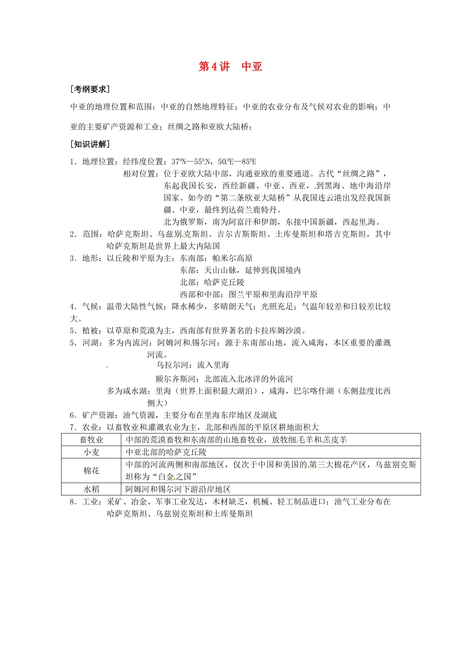 高中地理校本课程 世界地理 2.4中亚教案-人教版高中全册地理教案_第1页
