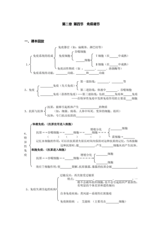 人教版免疫调节学案式复习卷