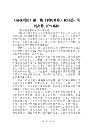 《巡视利剑》第一集《利剑高悬》观后感：利剑高悬,正气凛然