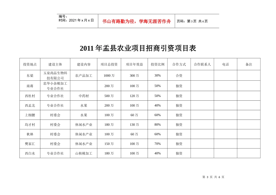 XXXX年盂县农业项目招商引资项目表_第3页