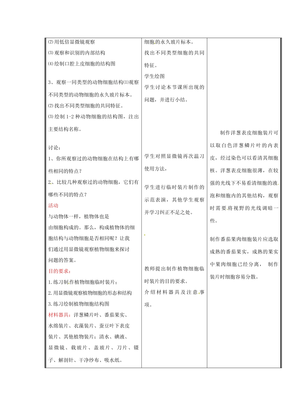 七年级生物上册 第二单元《生物体的结构》第3章 细胞是生命活动的单位 3.1 细胞的基本结构和功能（二）教案 （新版）北师大版_第3页