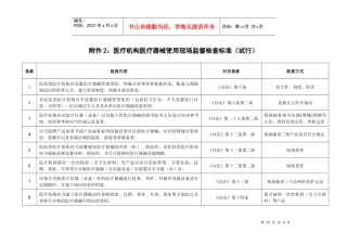 医疗机构医疗器械使用现场监督检查标准（试行）