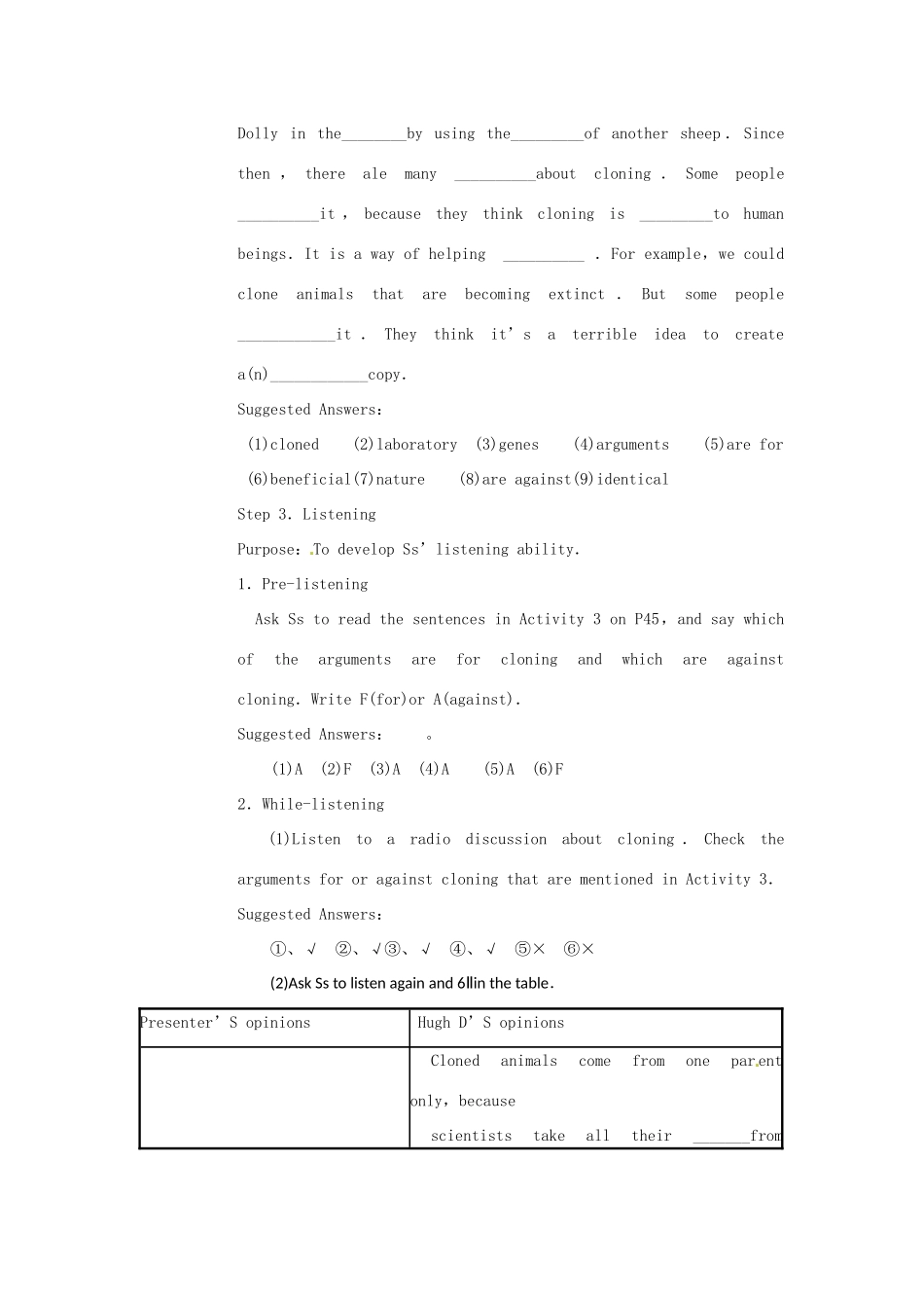 高中英语 Module5 Cloning Period 3 Listening and Vocabulary，Everyday English教案 外研版选修6-外研版高中选修6英语教案_第2页