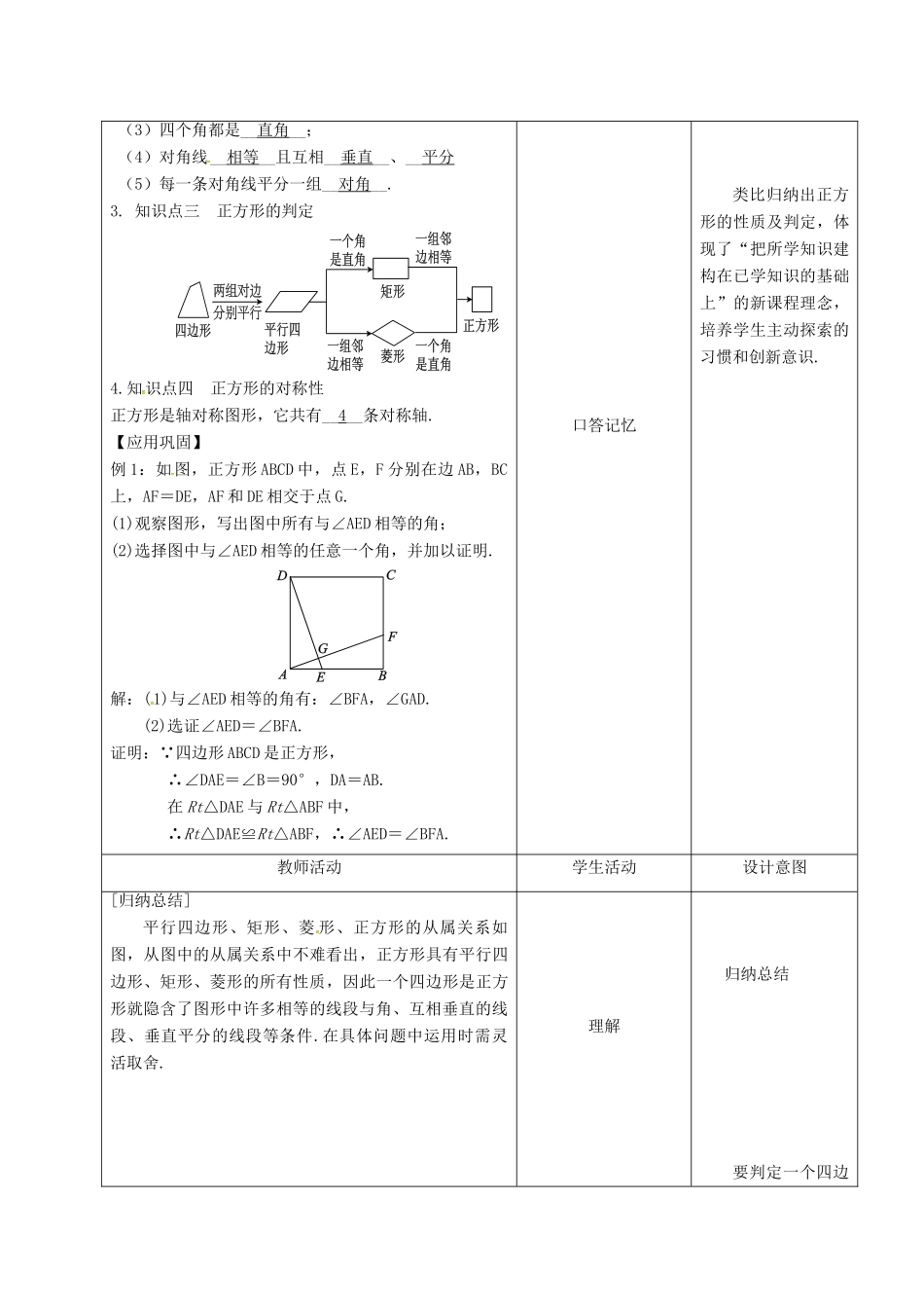 内蒙古呼和浩特市赛罕区八年级数学下册 18 平行四边形 18.2 特殊的平行四边形 18.2.3 正方形（第2课时）教案 （新版）新人教版-（新版）新人教版初中八年级下册数学教案_第2页