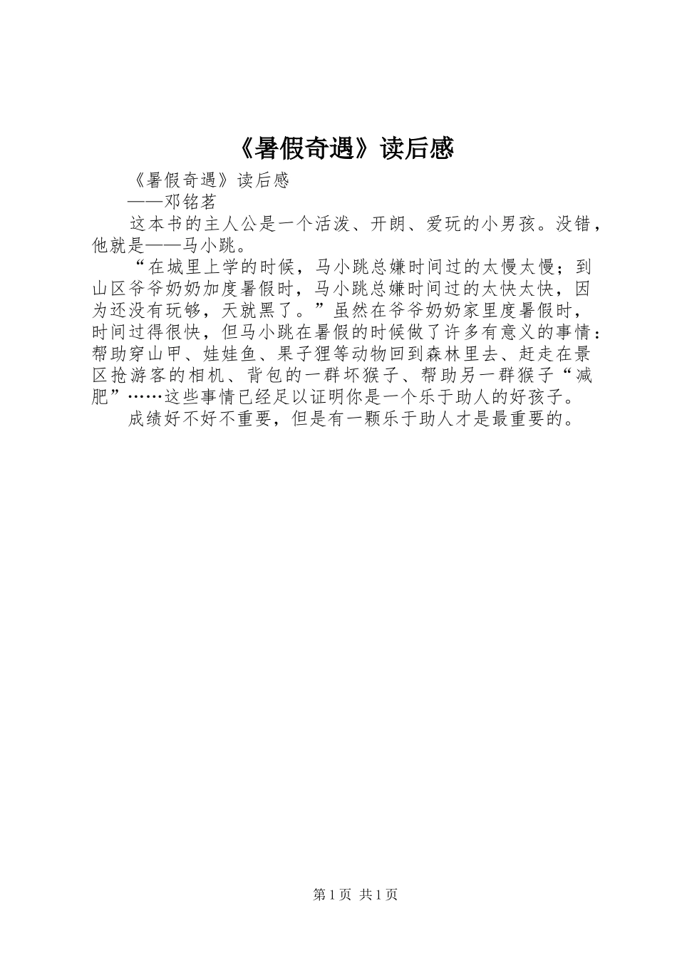 《暑假奇遇》读后感_第1页