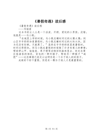 《暑假奇遇》读后感