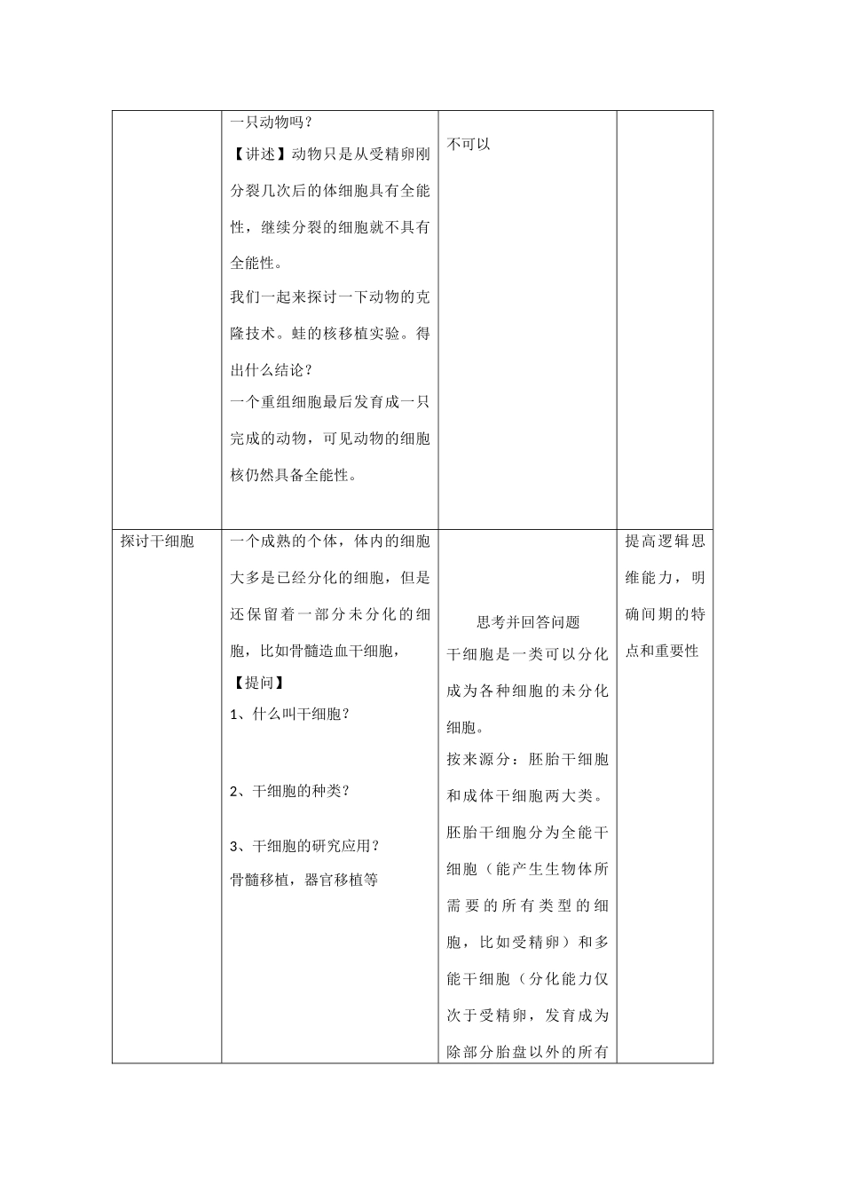 高中生物：4.2《细胞的分化》教案浙科版必修1_第3页