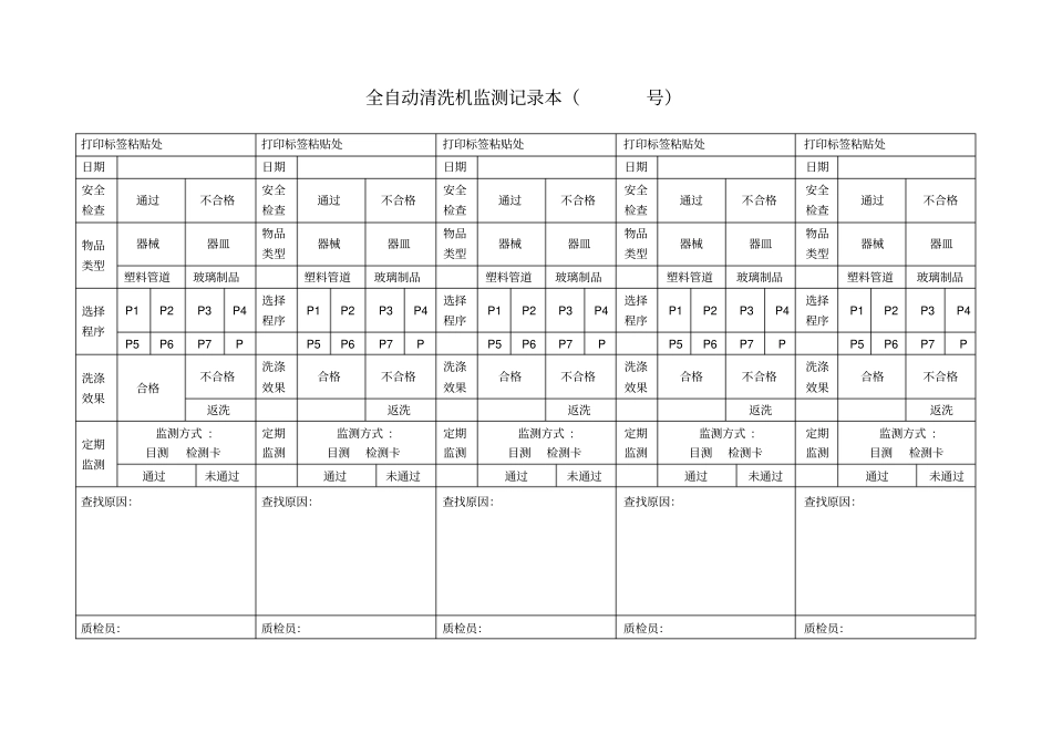 全自动清洗机监测记录本_第1页