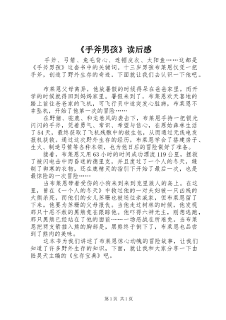 《手斧男孩》读后感