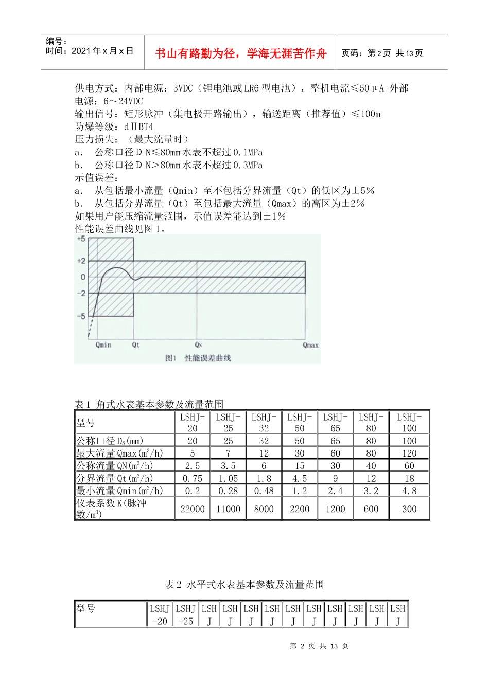 LSH系列电子水表由流量变送器（又称一次表）和流量显示器（二_第2页