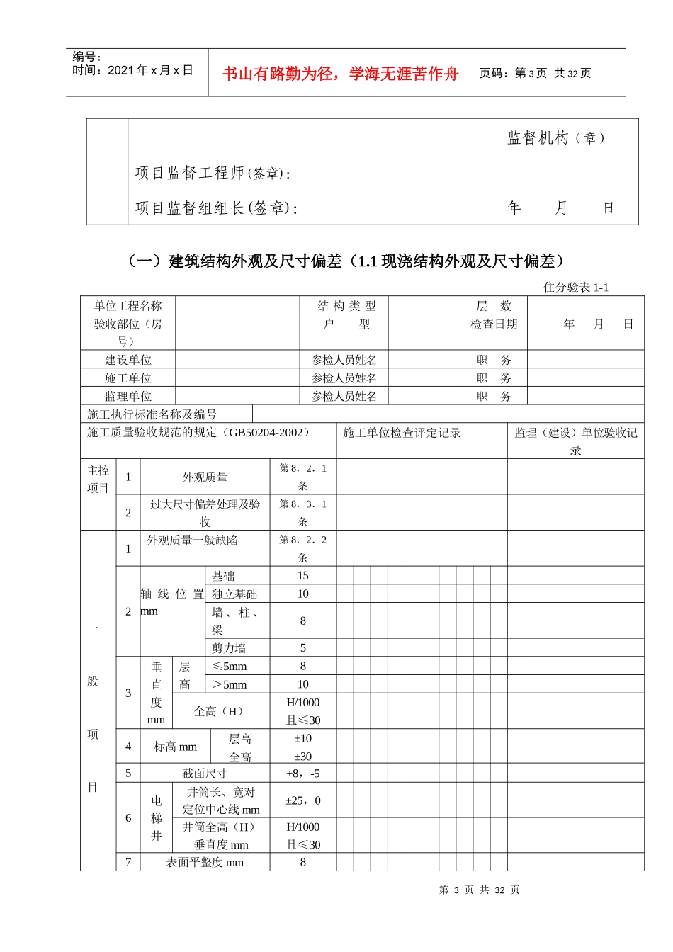 住宅工程质量分户验收意见整套空白_第3页