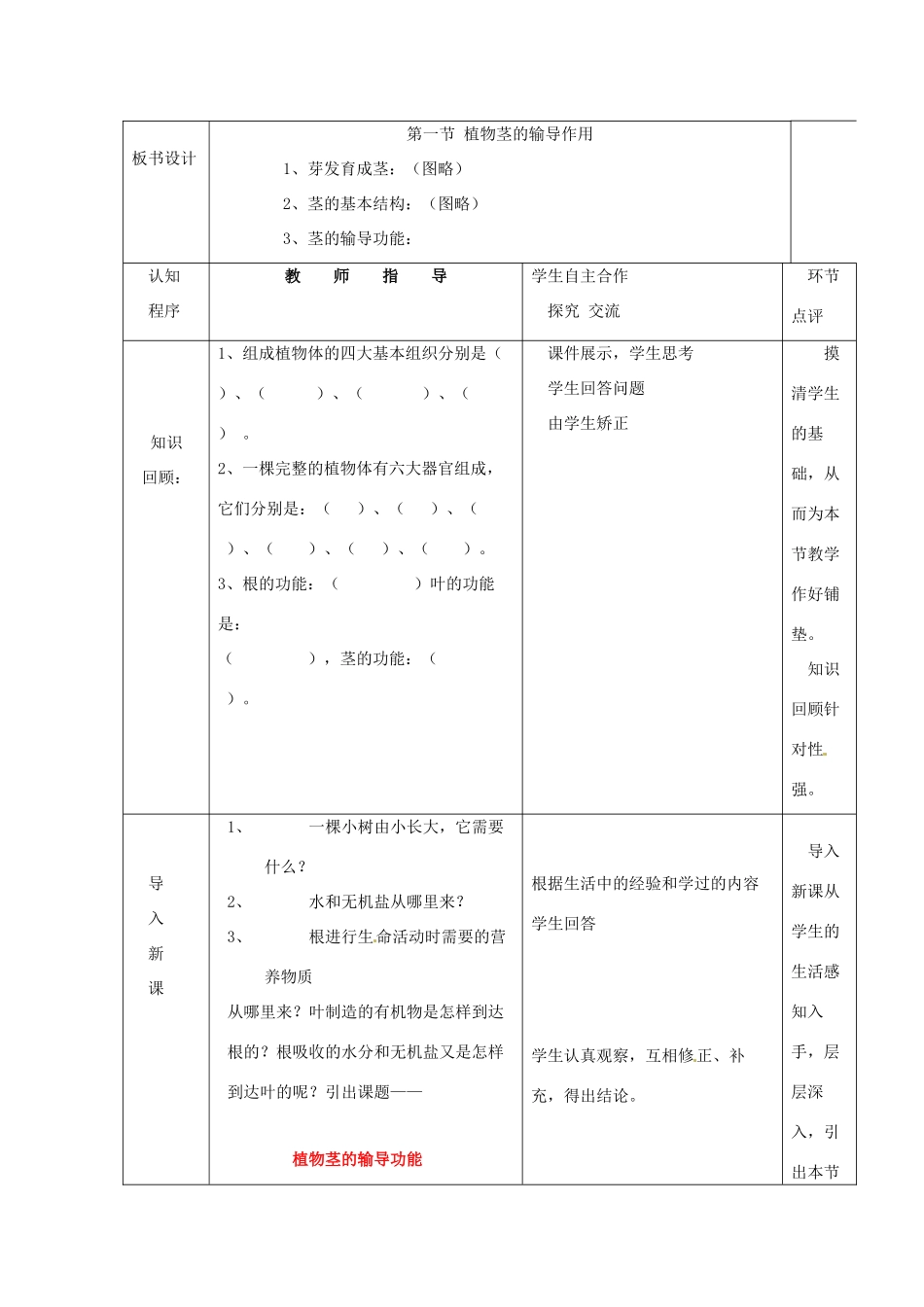 七年级生物上册 5.4 植物茎的输导功能教案 苏教版_第2页