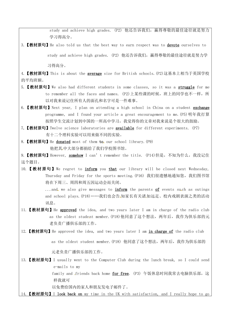 高考英语一轮复习讲练测 模块1.1 School life（讲）牛津译林版-牛津版高三全册英语教案_第3页