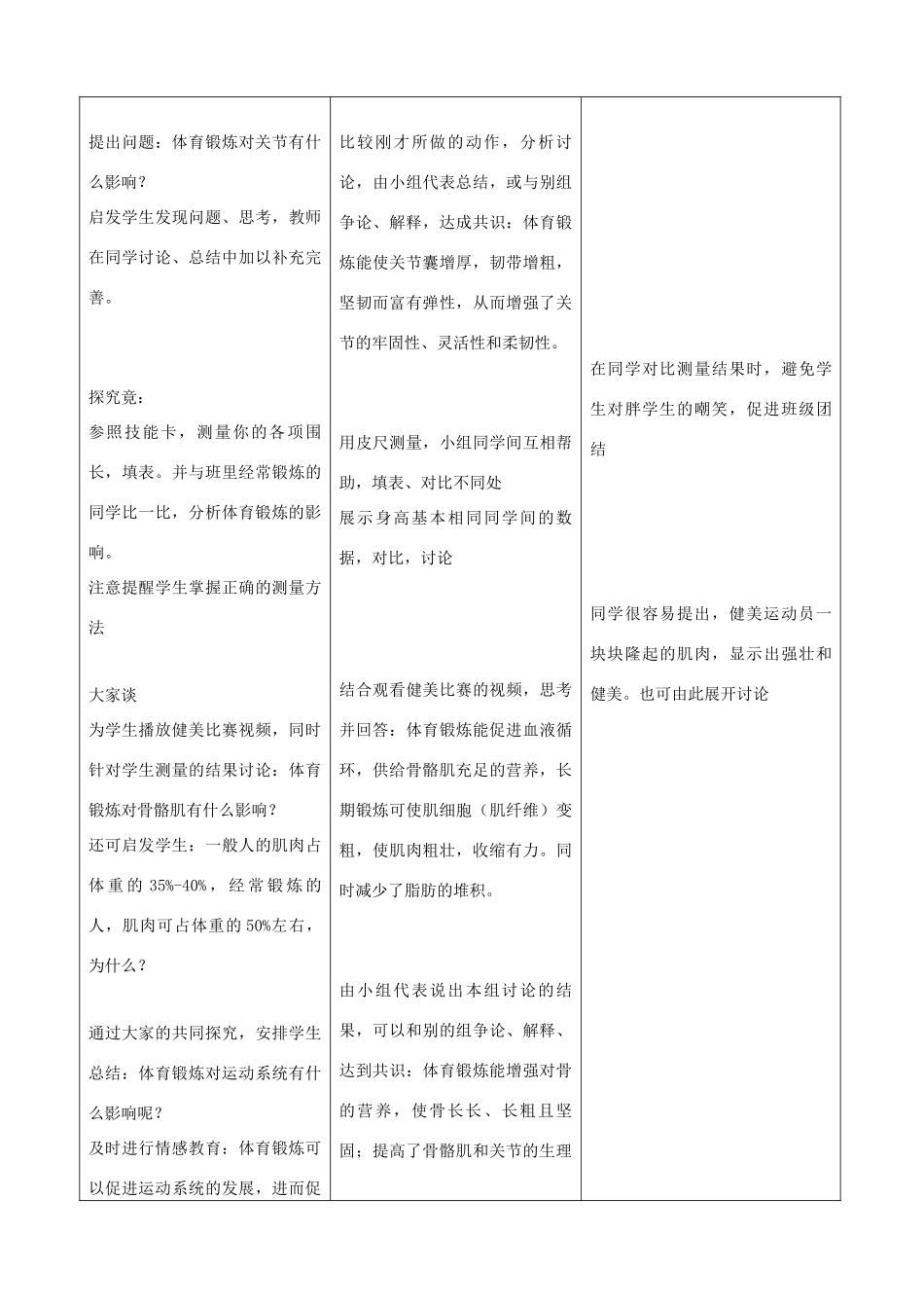 七年级生物下册 6.2《锻炼与健康》教学设计 冀教版_第3页