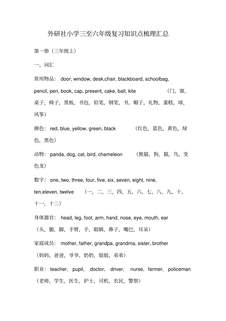 (完整word版)外研社小学三至六年级复习知识点梳理汇总(良心出品必属精品)_第1页