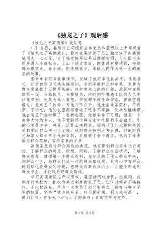 《独龙之子》观后感