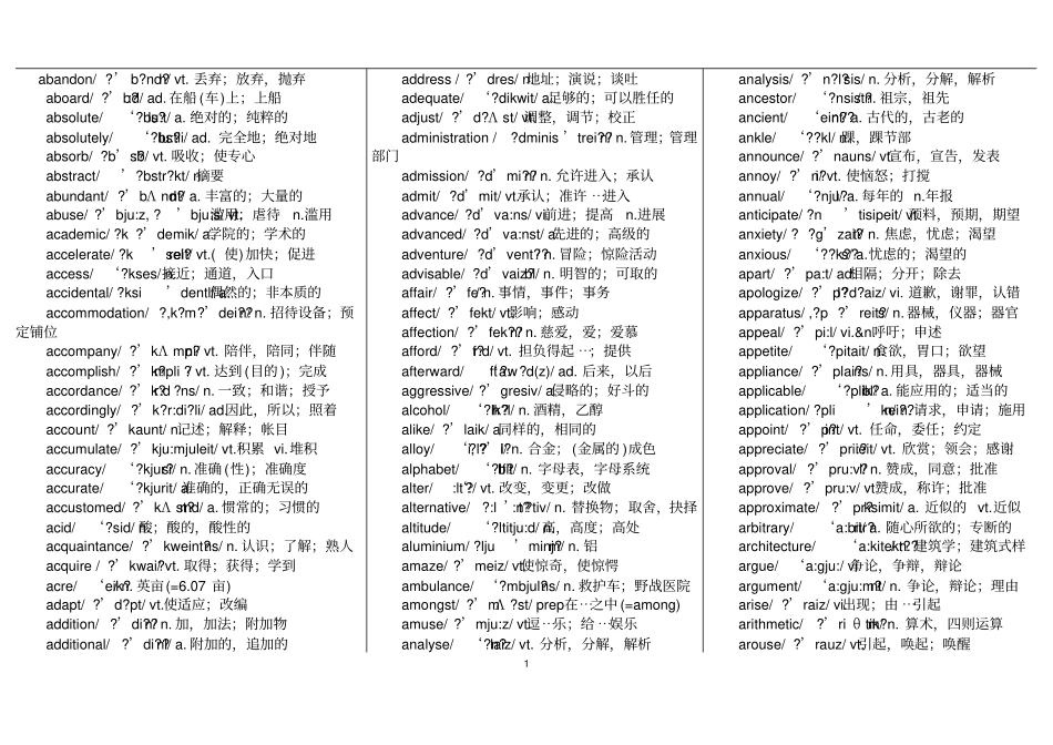 (完整版)英语六级词汇表带音标_第1页