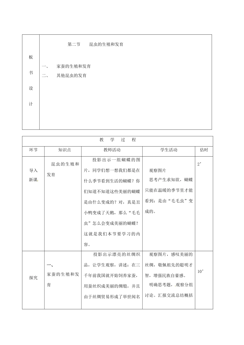 山东省临沭县第三初级中学八年级生物下册 昆虫的生殖和发育教案 新人教版_第2页