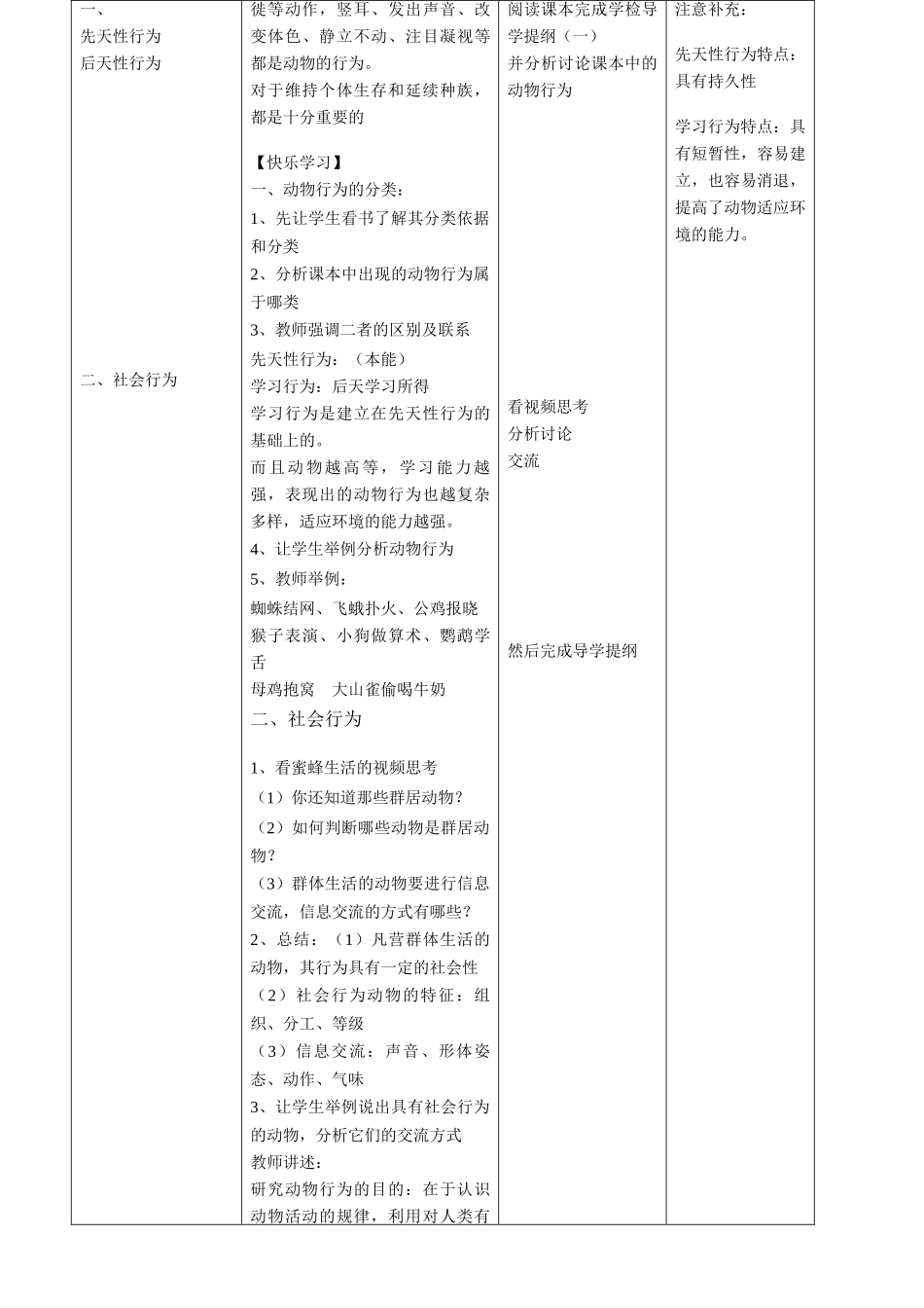 七年级生物上册 第三节动物的行为教案  济南版_第2页