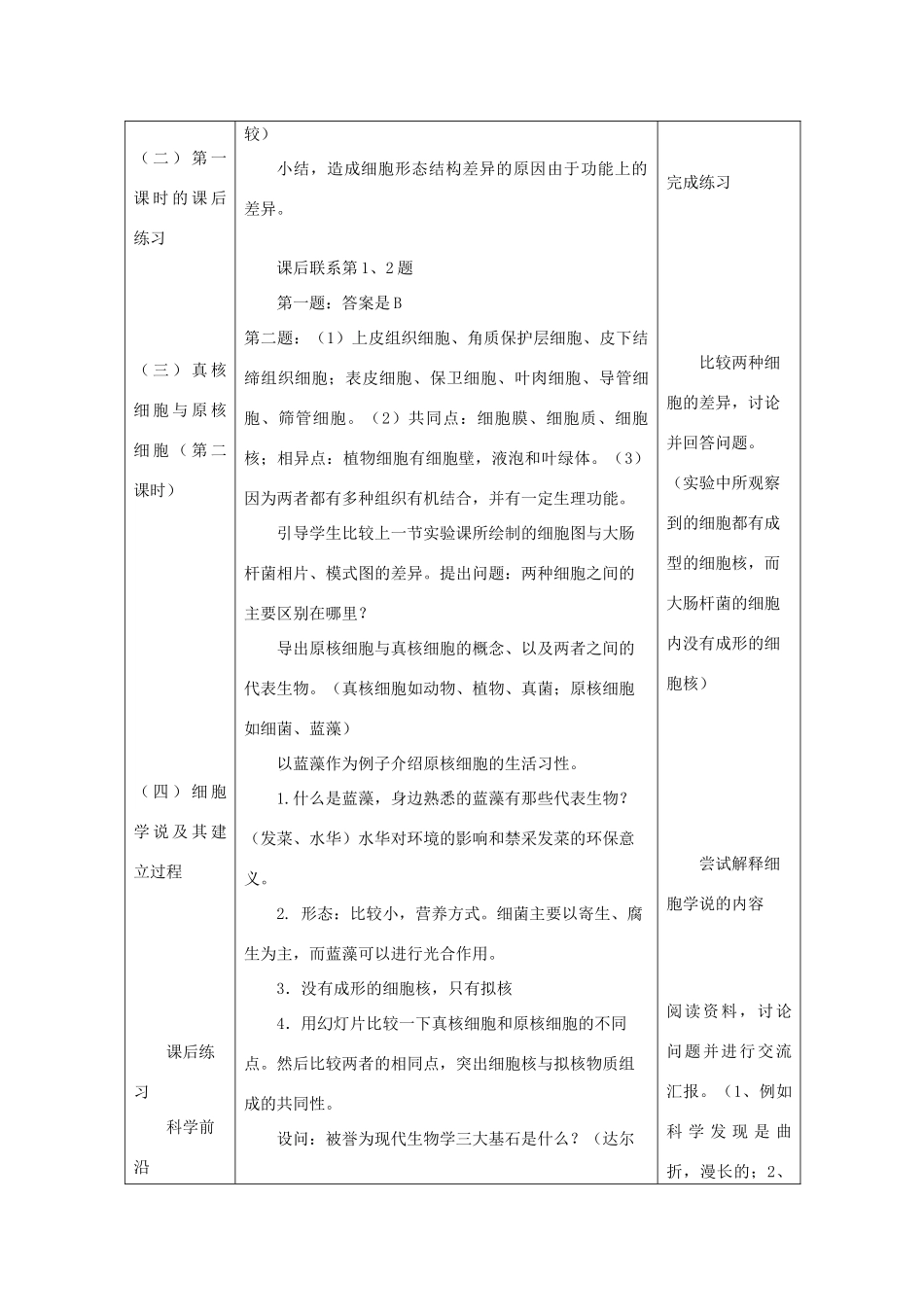 高中生物（板书设计+基础练习+变式训练） 1.2《细胞的多样性和统一性》教案 新人教版必修1_第2页