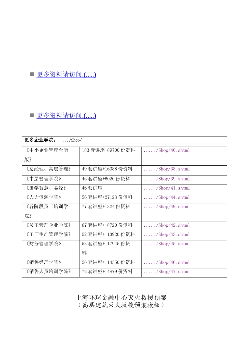 上海环球金融中心高层建筑灭火救援预案模板_第1页