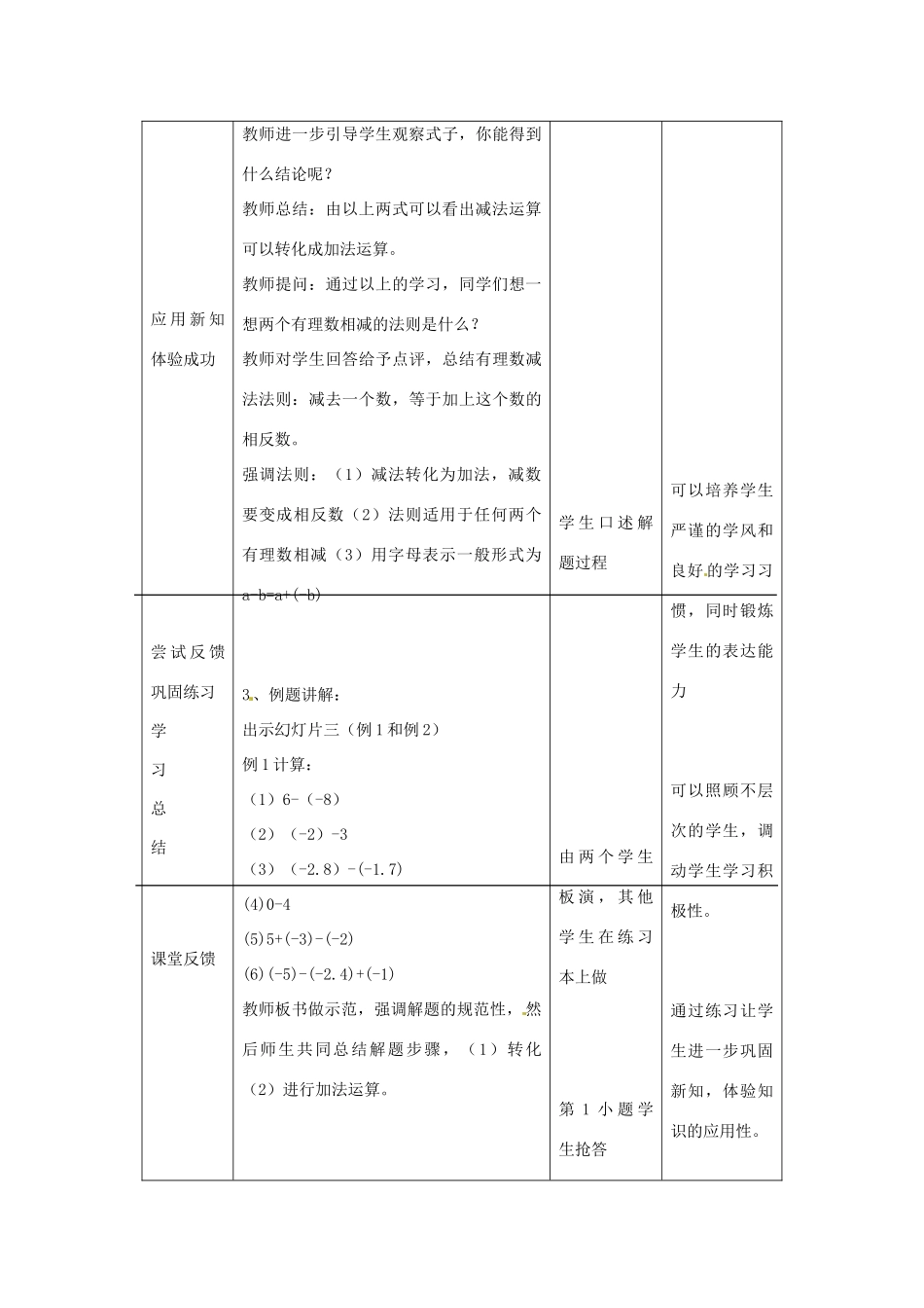 七年级数学上册 2.6有理数的减法教案 冀教版_第3页