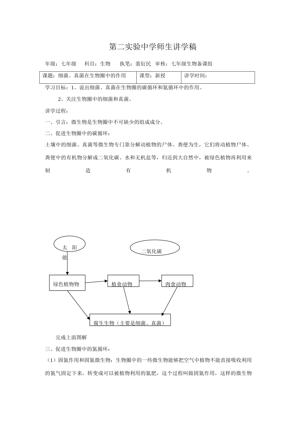 七年级生物下册 细菌、真菌在生物圈中的作用讲学稿_第1页