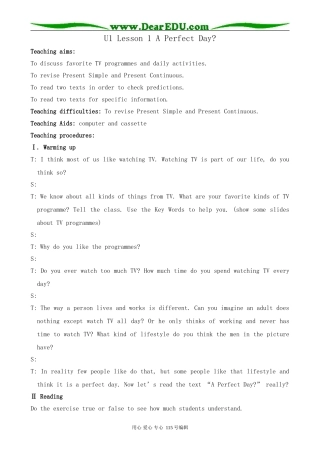 北师大版高中英语必修1U1 Life Styles--Lesson 1 A Perfect Day